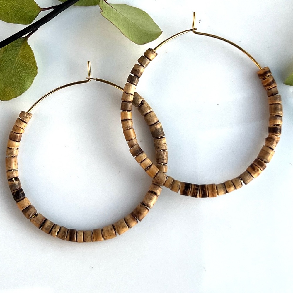 14kGF ear wire hoops with Tan Coconut beads